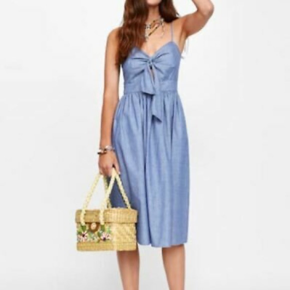 Zara Dresses & Skirts - Zara denim cut out tie front dress